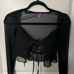 Edikted black Tie front cupped mesh top